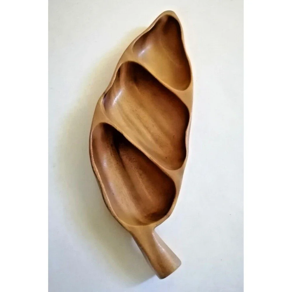 Vintage Wood Bowl Dish Hawaii Wood Leaf Shape